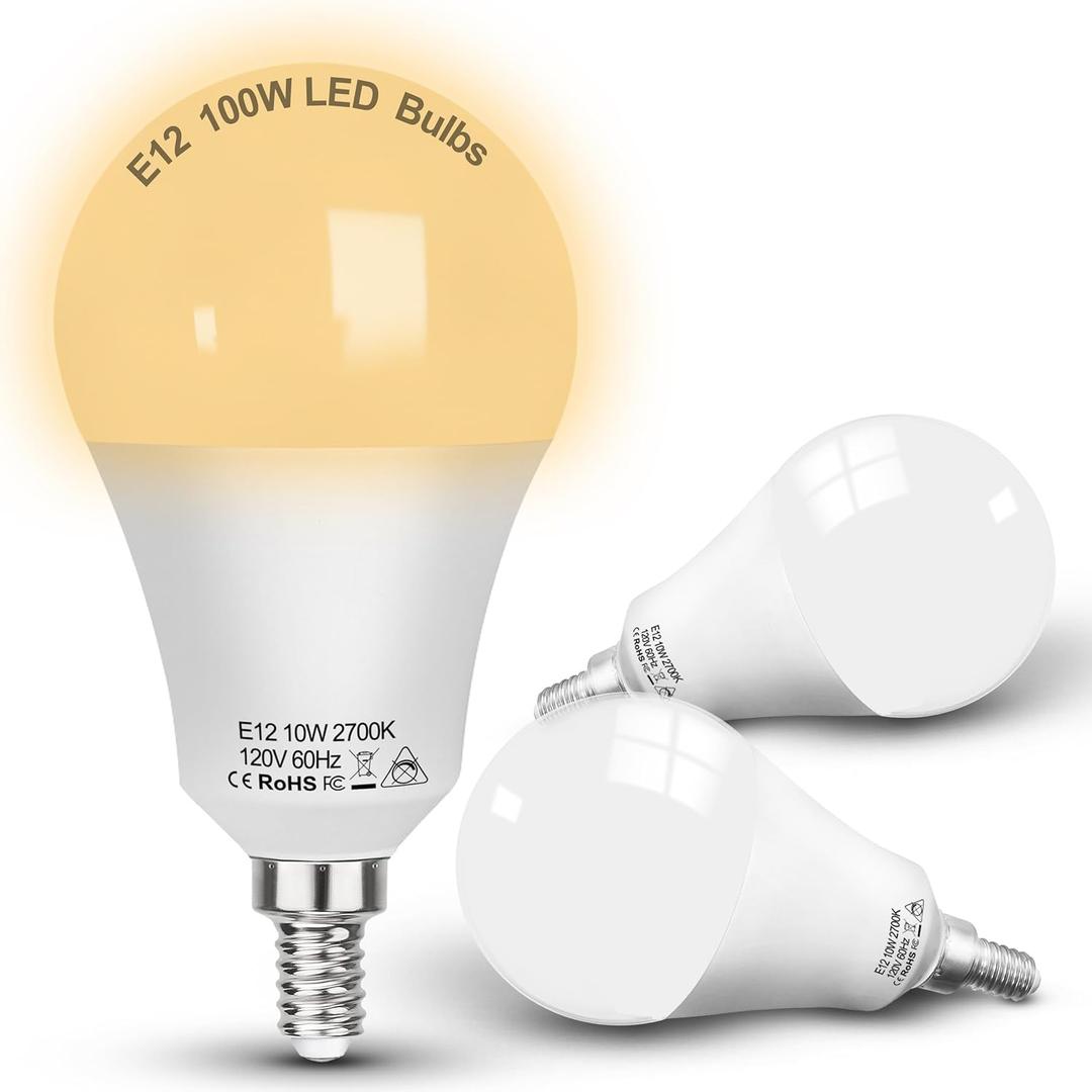 E12 A19 A60 LED Ceiling Fan Light Bulbs 100w Equivalent 2700K Warm White,E12 Small Candelabra Screw Base Globe Shape LED Bulbs 10W 1200lm for Chandelier Pendant Wall Sconces Vanity,Non Dimmable,3Pcs