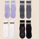 Women's-Pilates-Socks with Non-Slip Grips,Yoga Barre Socks for Gym, 4 Pairs Sticky Crew Athletic Socks