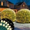 Enhon 2 Pack Christmas Net Lights Outdoor, 100 LED 4 x 6 Ft Christmas Net Lights Outdoor, Waterproof & UL Listed 5mm LED for Bushes, Shrubs, Garden Decorations with Green Wire, Warm White