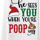 He Sees You When You're Pooping Hand Towels, Funny Christmas Kitchen Towel, Holiday Collection Dish Towels, Novelty Xmas Kitchen Bathroom Decorations, White Elephant Gag Gifts Stocking Stuffer