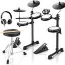 Donner DED-80 Electronic Drum Set with 4 Quiet Mesh Pads, 180+ Sounds, 2 Pedals, Throne, Headphones, Sticks, and Melodics Lessons (Black)