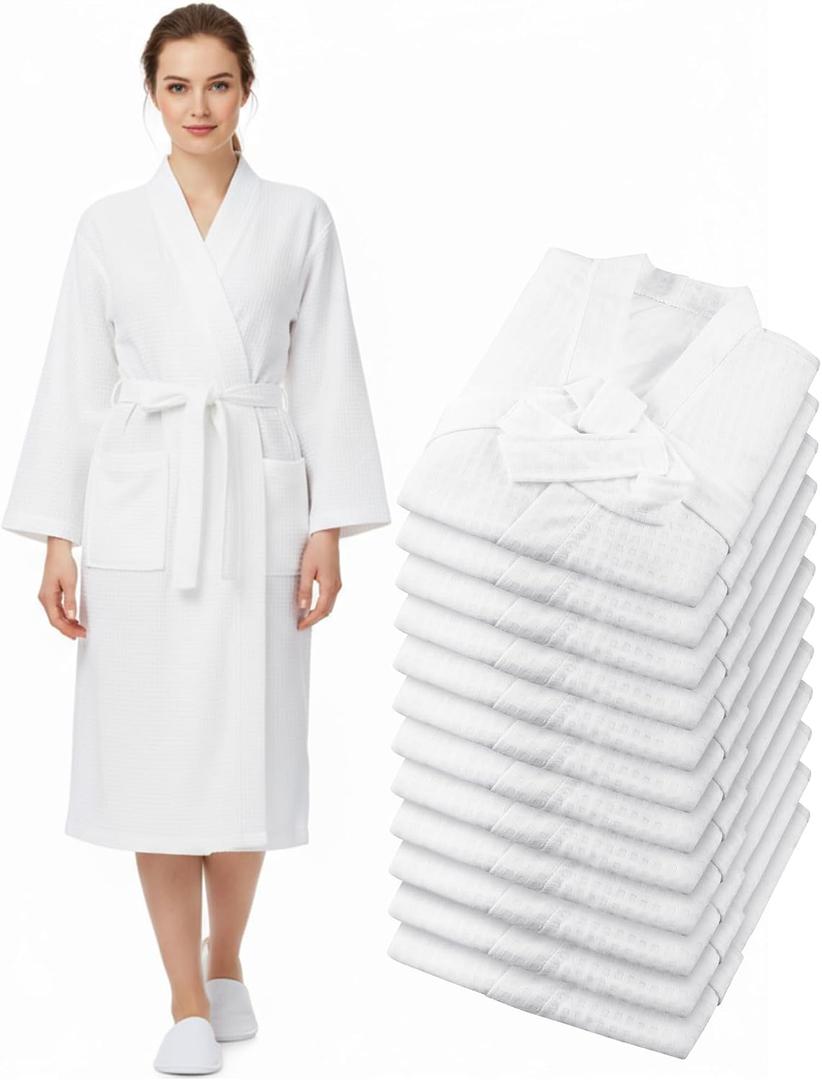 Panitay Women's Waffle Knit Robes Thin Spa Bath Robe Bulk Hotel Lightweight Commercial Soft for House Shower Party