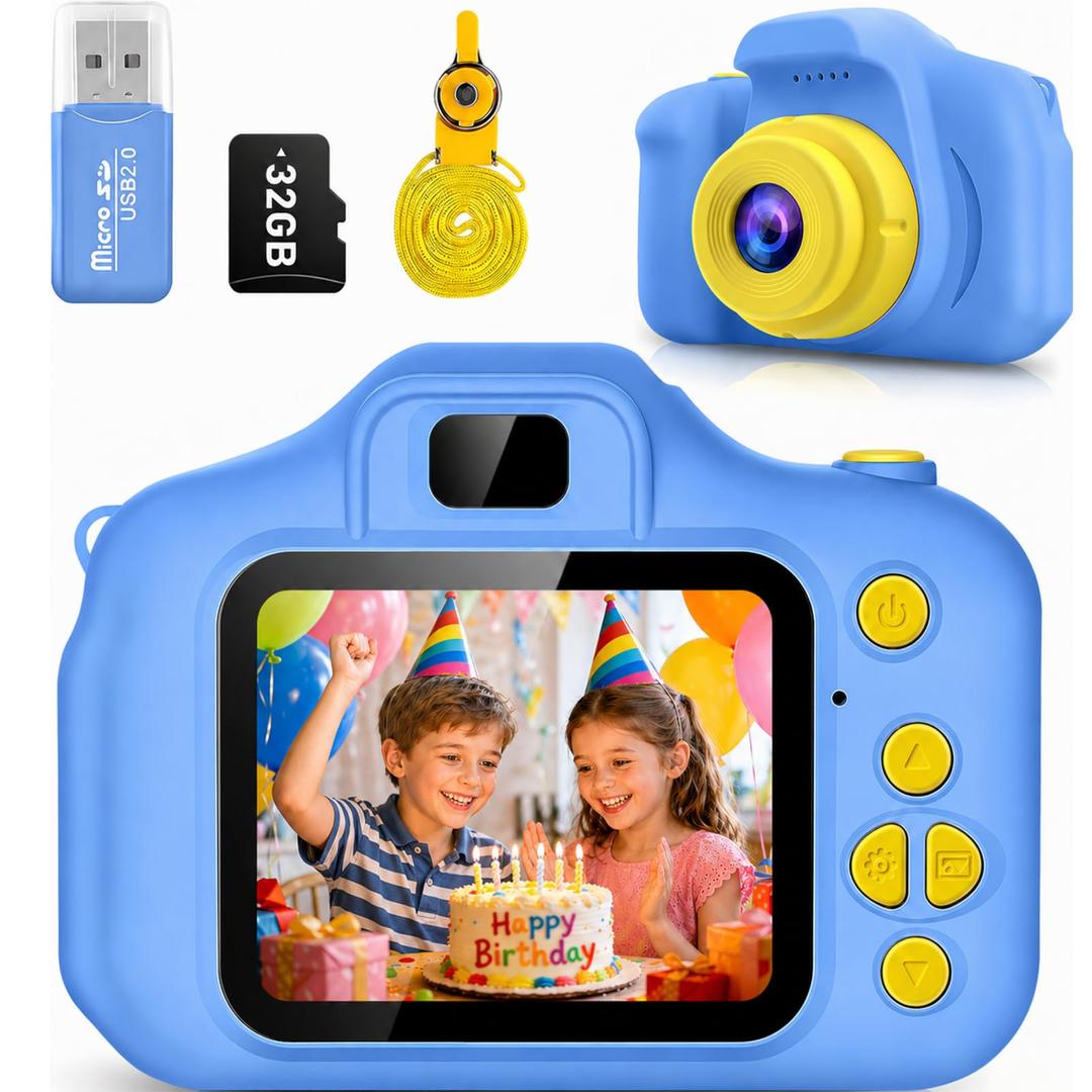 Kids Camera for Boys Age 38, Birthday Gift for Boys, Toddler Digital Video Camera for Kids with 32GB SD Card Included, Easy to Use Durable Shockproof Camera Toy for 3 4 5 6 7 8 Year Old