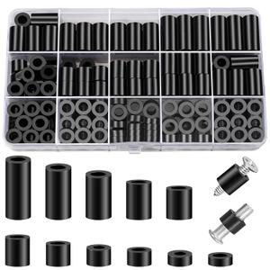 Neng-Q 260 Pcs Nylon Round Outlet Spacers ID 6.2mm,OD 11mm, 3mm 4mm 5mm 6mm 8mm 10mm 15mm 18mm 20mm 25mm Length, Assortment Kit Without Threaded, Suitable for M6 Screws Hardware Spacer Bracket