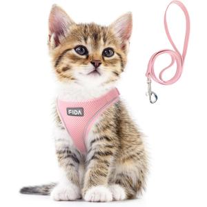 Fida Cat Harness and Leash Set for Walking Kitten and Puppy, Escape Proof Kitten Harness with Breathable Lightweight Soft Mesh, Adjustable Reflective Step-in Design. (XXXS, Pink) (XXXS (Neck:10.2"-11.4"; Girth:11.4"-12.6"))