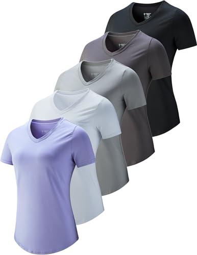 Women's Dry Fit Short Sleeve T Shirts, Athletic Workout Tee Tops for Gym Yoga Running (Set 4, X-Large)