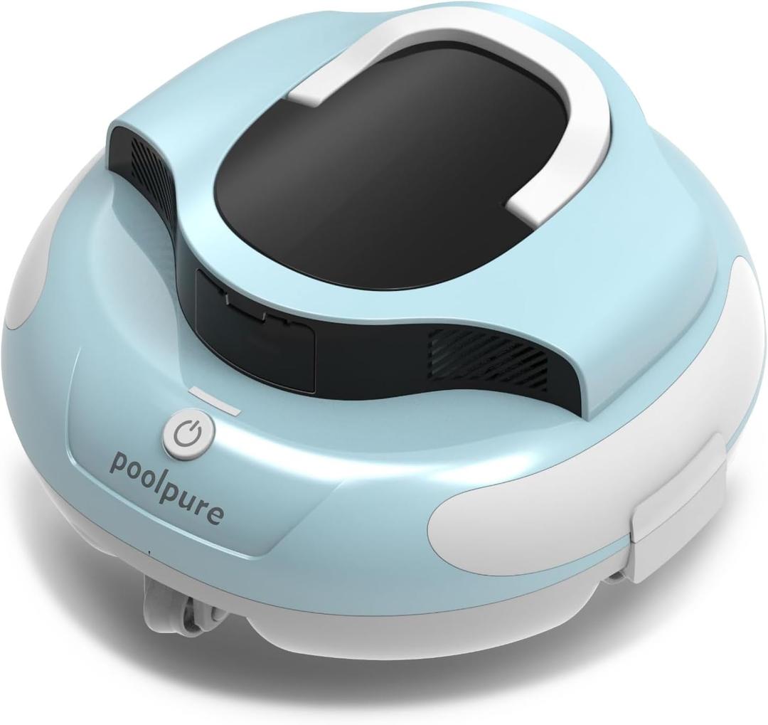 POOLPURE Cordless Robotic Pool Cleaner - Dual 30W Motors, 100Min Runtime, for Above & In-Ground Pools Up to 1000 Sq.Ft, Auto-Parking, Advanced Waterproof Technology (Blue)