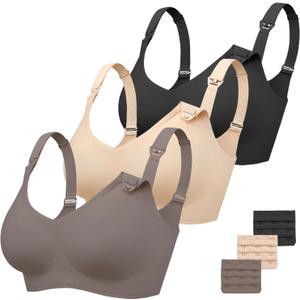 Vinfact 3 Pack Nursing Bras for Breastfeeding Comfort Maternity Bras for Pregnancy Wireless Seamless Breastfeeding Bras (Large, Black/Nude/Gray)