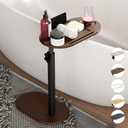 Bamboo Bathtub Tray Table with Adjustable Height, Freestanding Bath Caddy Side Table for Tub Against Wall, Tub Shelf with Wine Glass Phone Holder, Functional Tray - Patent Protected (Brown)