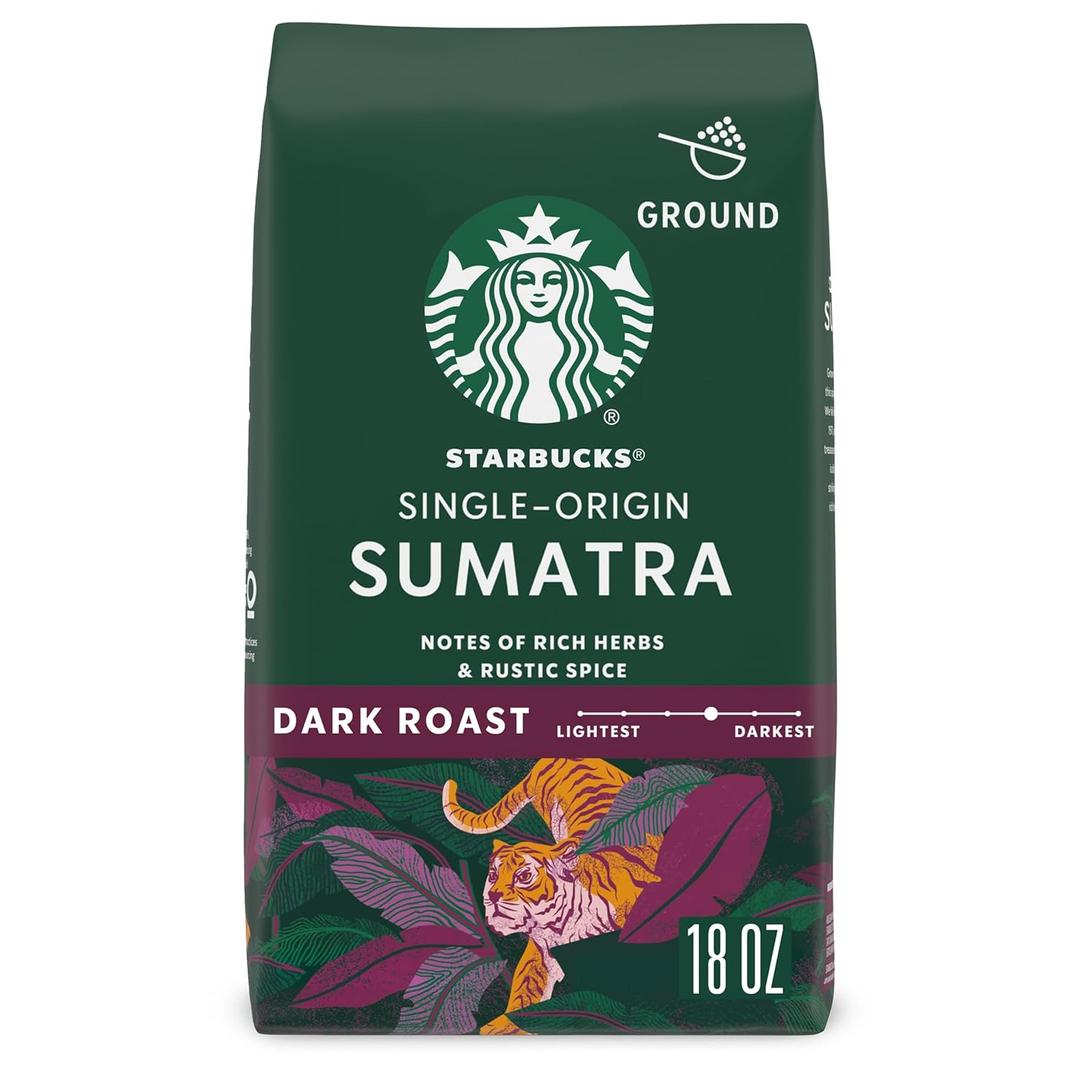 Starbucks Ground Coffee, Dark Roast Coffee, Sumatra, 100% Arabica, 1 bag (18 oz) (EXP 10/07/25)