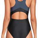 Womens Athletic One Piece Swimsuit Racerback Competitive Training Bathing Suit, Gray/Black, XL