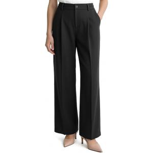 Wide Leg Pants for Women Loose Work High Waisted Dress with Pockets (Black, S)