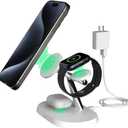 LAX Gadgets MagSafe Compatible Foldable Wireless 3-in-1 Charging Stand (White)