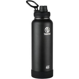 Takeya Actives Stainless Steel Water Bottle, Insulated Spout Lid, Keeps Drinks Cold 24 Hrs, Leakproof, Durable, Dishwasher Safe, Ideal for Gym, Travel, Fits Most Cup Holders, 40 oz/Onyx