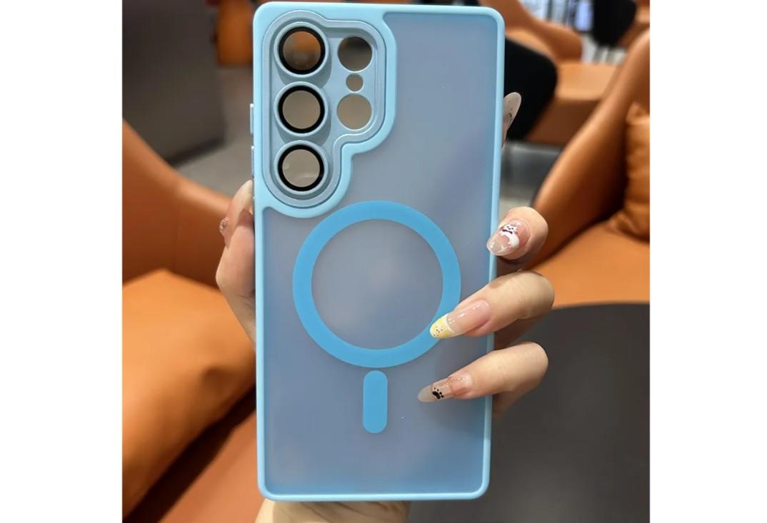 for Galaxy S24 Translucent Magnetic Cover Lens Protection Frosted Case(for Galaxy S24/Light Blue)