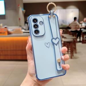 ZTOFERA for Samsung Galaxy A36 5G Case with Wrist Strap,Luxury Cute Plating Edge Love Hearts Pattern for Girls Women, Finger Holder Kickstand Soft Shockproof Phone Case for A36 6.7",Blue
