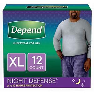 DependsMen Night Defense Underwear, Overnight, Extra Large (12 Count (Pack of 1))