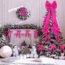 Gejoy Bow Christmas Tree Decoration Set, 30 Pcs Small Bows 1 Pcs 47" x 15.7" Large Tree Topper Satin Bows and Christmas Beads Garland Ornaments, Xmas Bead for Holiday Decor(Rose Red)