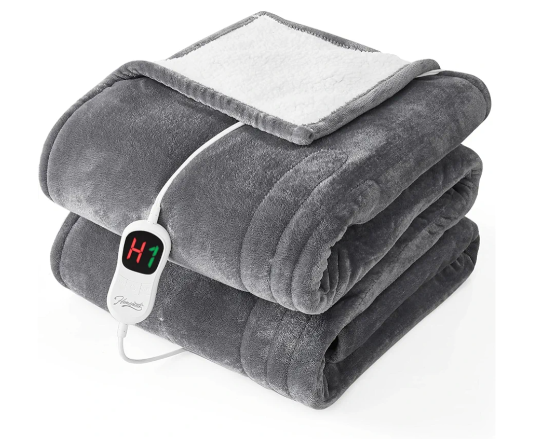 Homemate Electric Heated Blanket Twin - 62"x84" Heating Bed Blankets Throw with 10 Heating Levels 8 Hours Auto Off Fast Heating Over-Heated Protection Ultra Soft Warm Flannel ETL Certified Grey