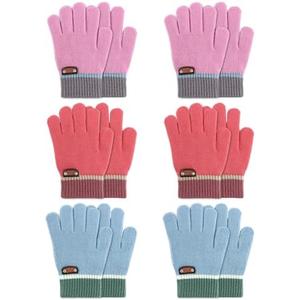 DAQING 6 Pairs of Kids Gloves Knitted Wool Gloves Children Full Fingers Stretchy Warm Mittens for Boys Girls 5-12Y
