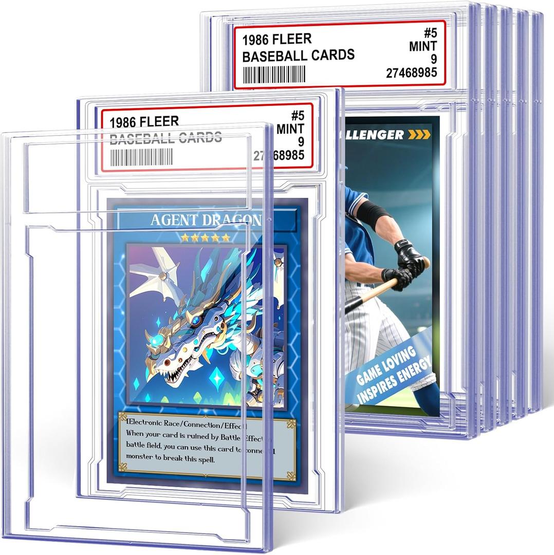 6 PCS Card Case Holder for Trading Cards, Acrylic Graded Card Slab Baseball Card Sleeves with Label Position Fit for MTG TCG and Sport Cards Storage and Display