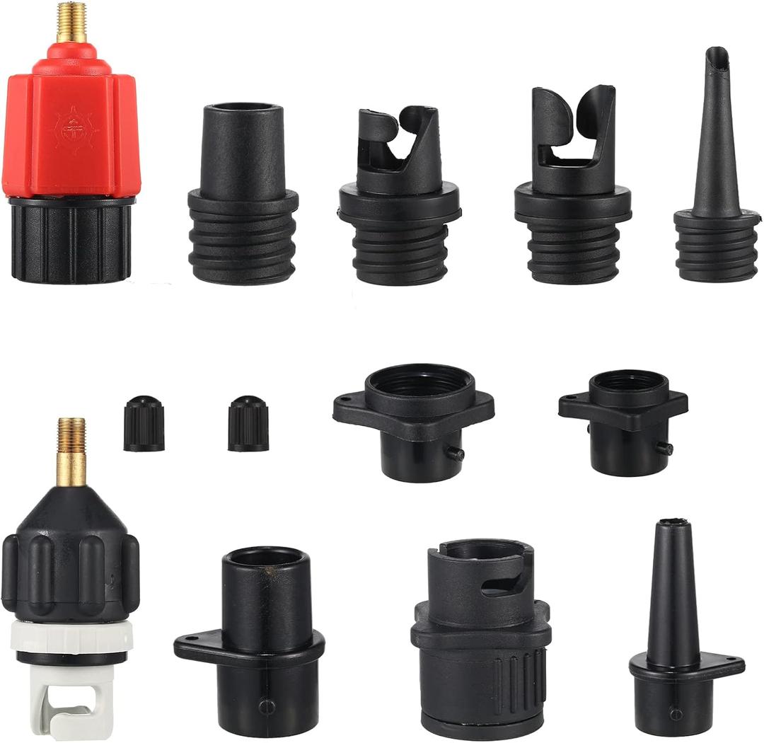 Treela Inflatable Air Pump Adaptor Compatible with SUP Inflatable Car Air Compressor Valve Adaptor with 9 Valve Nozzle for Paddle Board Boat (Black, Red, Gold)