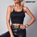 SANSTHS 3 PACK Women Leather Belts for Jeans Pants Dresses Fashion Ladies Waist Belt with Gold Square Buckle (Brown)