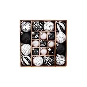 DecorbyHannah Christmas Ornaments Decorations,21ct Black and White Christmas Tree Ornaments Sets, terproof Christmas Ball Hanging Ornaments for Home or Table Decor