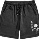 Men's Summer Graphic Sweat Shorts Drawstring Waist Gym Workout Shorts Black Small (Black, S)