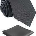 Mens Solid Color Tie,Handmade Neckties With Multiple Colors+Gift Box (Gray Tie+pocket Square)