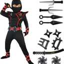 Spooktacular Creations Halloween Ninja Costume, Ninja Outfit Set for Kids, Halloween Costumes for Boys Dress Up Party (S (5-7 YRS), Black)