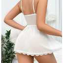 MakeMeChic Women's Valentines Day Lingerie Sets Mesh Sheer Babydoll Floral Lace Bow Mini Dress White Large (White, L)