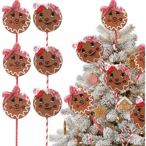 6pcs Gingerbread Man Christmas Trees Picks Ornaments Gingerbread Cookie Christmas Sticks Xmas Tree Decorations for Xmas Tree Top Winter Home Office Party Vase Decor