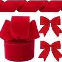 Yungyan Velvet Ribbons with Gold Edge Felt Ribbon Gift Bow Wrapping Ribbon for Handmade, Home Decor, Gift Wrapping, Wreath DIY Crafts, Christmas Tree(4 Inch X 60 Yards,Flocked Red)