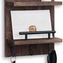 Key Holder Wall Mount, Mail Shelf Decor with 3 Key Hooks, Versatile Wood Wall Organizer for Entryway Hallway (8.2 x 10.6x 3.6) (Brown)