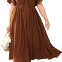SCOMCHIC Women's Wedding Guest Cocktail Dresses Sweetheart Neckline Ruffle Sleeve A Line Maxi Dress (XXXL)