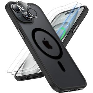 ORETECH Magnetic for iPhone 15 Plus Case, [Compatible with MagSafe] [2 Pcs Screen Protectors] [15 FT Drop Protection] Frosted Translucent Back, Shockproof, Anti-Scratch Phone Case Cover, Black