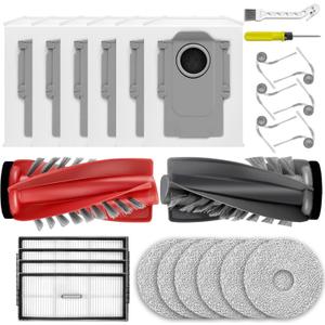 25 PCS Saros 10R Accessories Kit Compatible with Roborock Saros 10R Robot Vacuum,6 Dust Bags,1 Dual Main Brush,4 HEPA Filters,6 Mop Clothes,6 Side Brushes,1Cleaning Brush,1Screwdriver