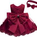 0-6T Toddler Baby Girl Embroidered Tutu Ball Gown Lace Dresses with Headwear (3-6 Months, Burgundy)