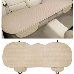 Linen Back Car Seat Cover, Anti-Slip Long Bottom Rear Seat Cover Protector with Storage Pockets, Breathable Linen Rear Bench Seat Protector Cushion Pad for Most Vehicles (Beige, Back)