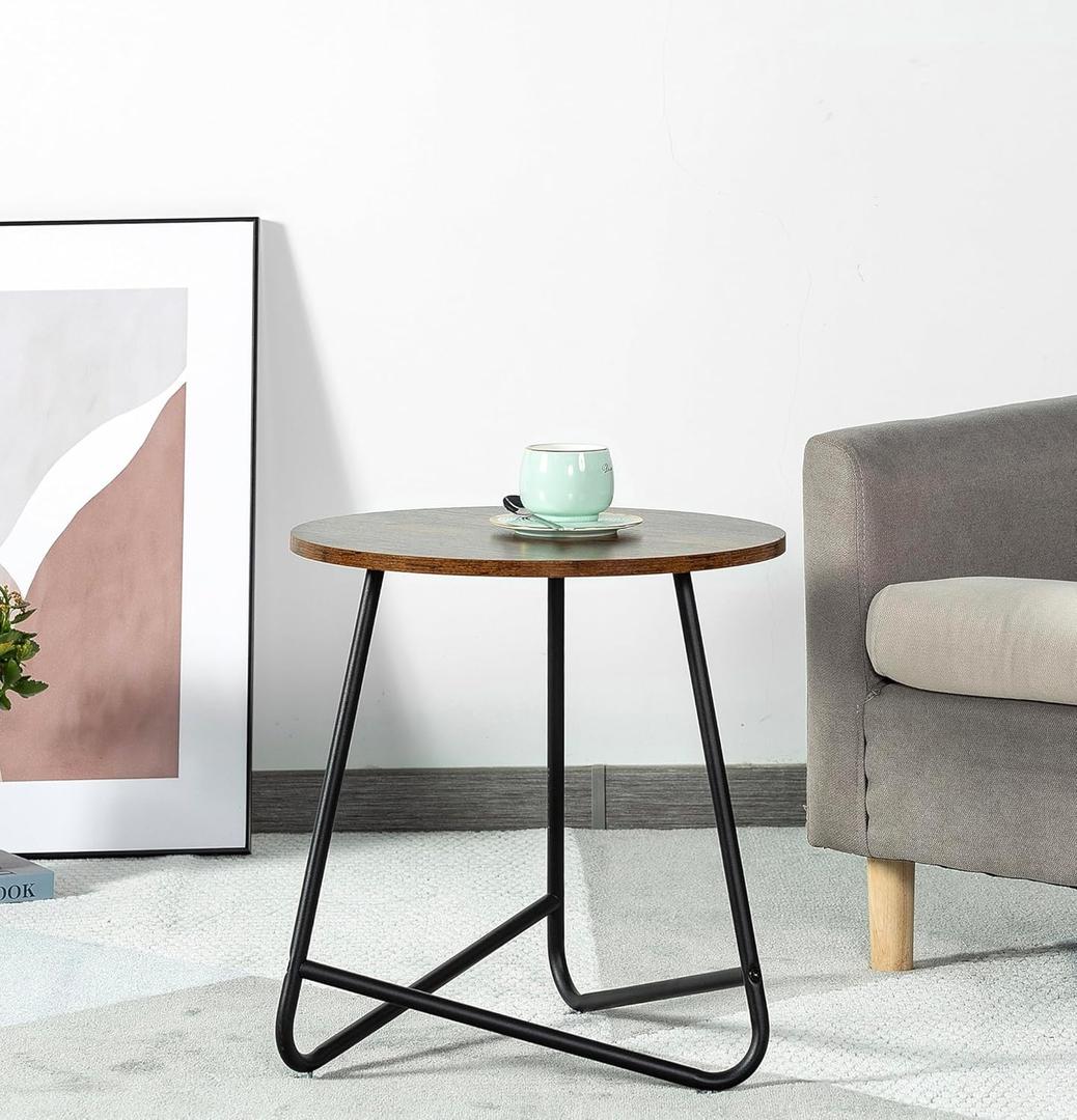 Small Round Side End Table,Modern Coffee Table,Metal Nightstand for Living Room,Bedroom,Office,Indoor & Outdoor(Brown)