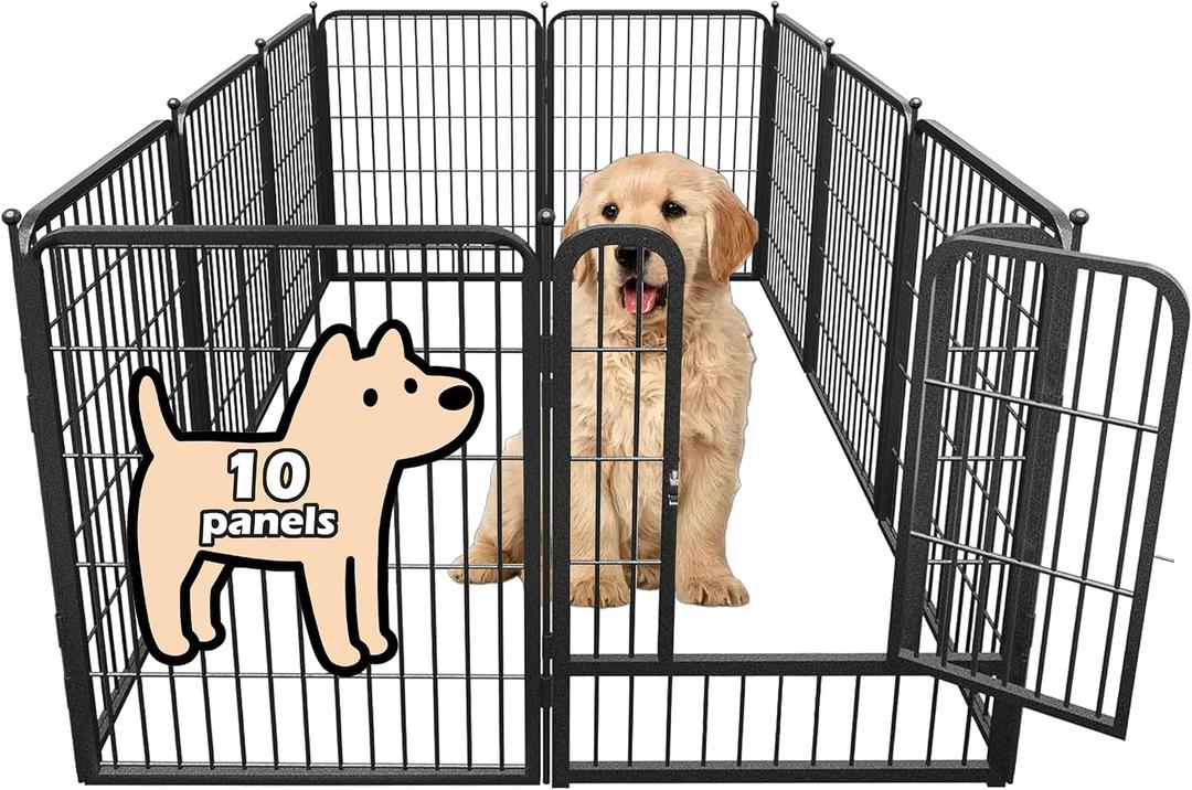 fowick 32" H x 32" W Dog Playpen 10 Panels, Black Metal Puppy Exercise Pen for Indoors & Outdoors, Foldable Animal Barrier Fence, Portable Pet Play Pen for Small Dogs & Rabbits, No Dig Fence