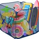 Hahood Pop-up Pool Toy Storage Bin 31 x 31 x 31 Inch Mesh Pool Organizer Bag with 2 Side Pockets for Inflatable Toys, Floats, Beach Balls,Towels and Other Swimming Accessories