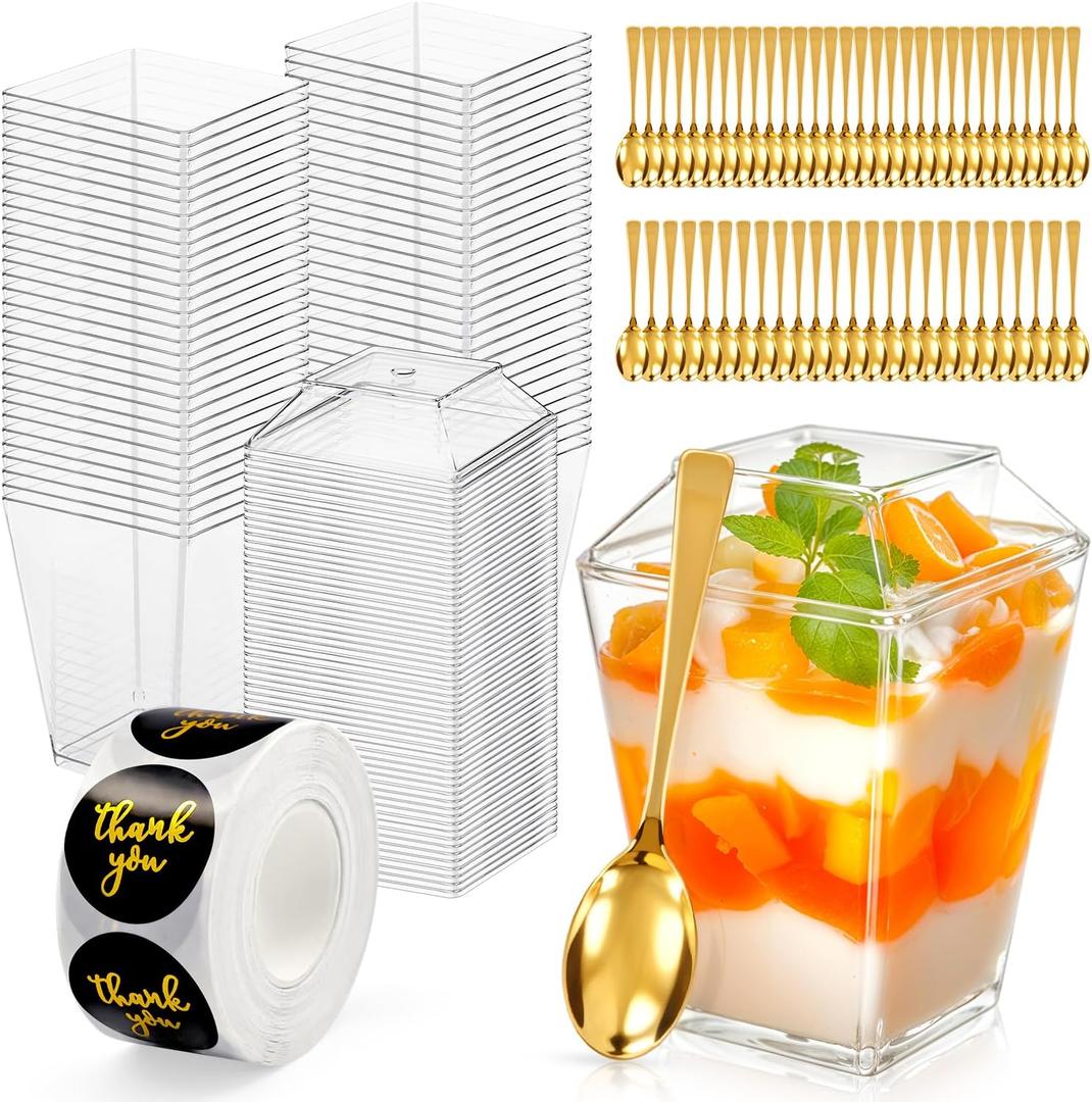165 Pcs 5oz Clear Plastic Dessert Cups with Lids & Spoons BPA-Free Mini Parfait & Pudding Cups, Disposable or Reusable Appetizer Containers