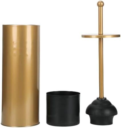 Gold Toilet Plunger with Holder for Bathroom Metal Canister Holder Drip Cup, Deep Cleaning, Heavy Duty
