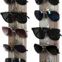 J JACKCUBE DESIGN Rustic Wood Wall Mounted Sunglasses Storage Organizer 10 Eyeglasses Holder Display Rack Set of 2 with 5 Metal Hooks on Each Holder -MK691A