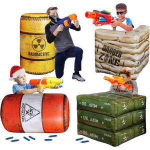 Premium Package 4 Combat Battlefield Inflatables, Compatible with Nerf, Laser tag, Water Gun for Boys Birthday Party Activities and Decoration