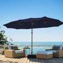 JEAREY 15ft Large Patio Umbrella with Base, Outdoor Rectangle Umbrella Double-Sided Market Umbrella with Stand for Pool, Deck, Backyard and Garden, Navy