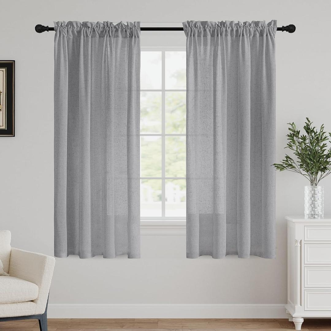 FantasDecor Light Filtering Linen Textured Curtains 63 inches Length Country Rustic Farmhouse Boho Curtain for Bedroom Privacy Summer Curtains for Living Room, 2 Panels, W52 x L63, Dove Gray