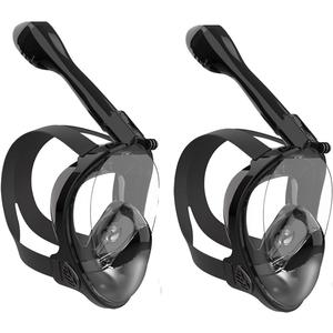 Full Face Snorkel Mask, Diving Mask for Kids and Adults,180 Panoramic View Snorkel Mask with Camera Mount, Safe Breathing, Anti-Leak&Anti-Fog (Medium, BLACK+BLACK)